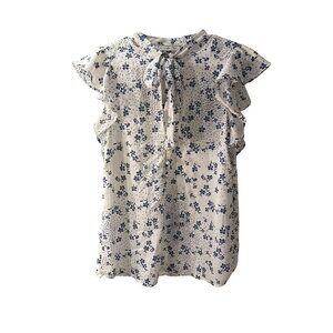 Abercrombie & Fitch Medium White & Blue Floral Ruffle Blouse Pre-Owned EUC